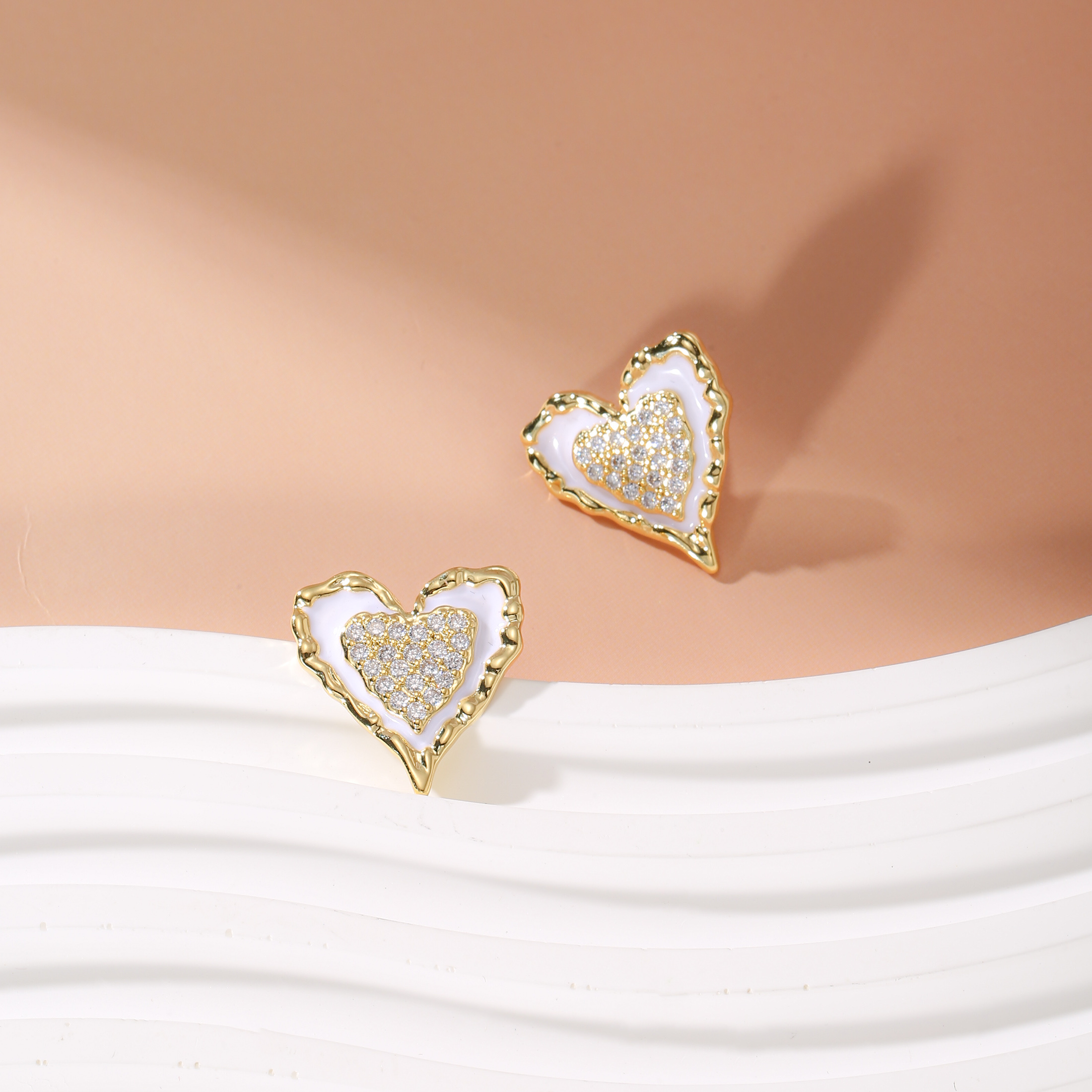Peach Heart Two-Piece Necklace & Earrings Set